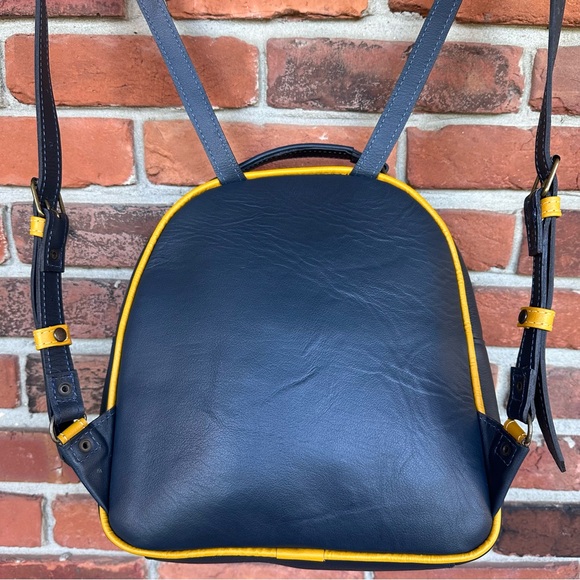 Leather Backpack with huipil woven embroidered fabric handmade in Guatemala New - Picture 7 of 11